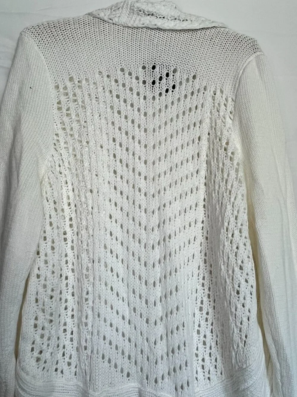NWT Eddie Bauer Open Front knit White Cardigan Sweater Hi Low hem Size XL